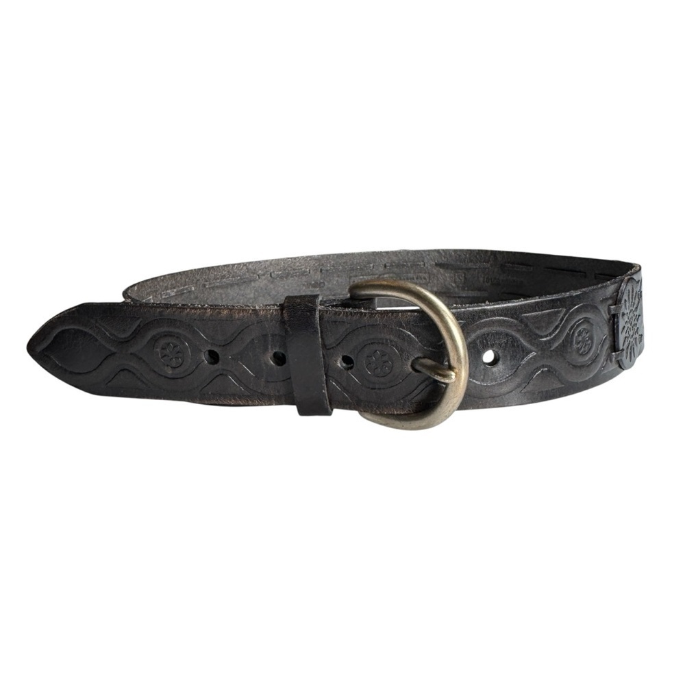 Fossil Genuine Leather Belt, Dark Brown Tooled Floral, Size S